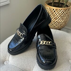Old Navy Women’s Black Chunky Platform Loafers Slip-On Shoes Size 8